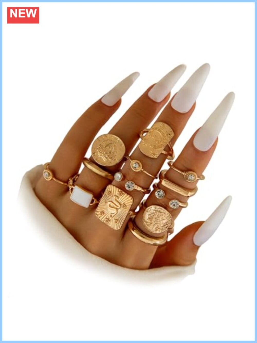 13Pc Chunky Gold Stackable Rings Set Vintage Snake Knuckle Stacking Rings